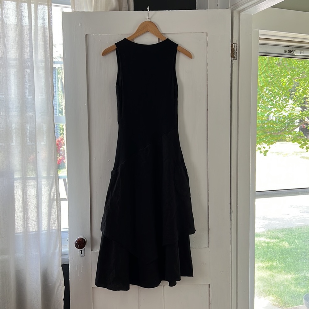 Women's Black Italian Linen Midi Tank Dress - Picture 10 of 10